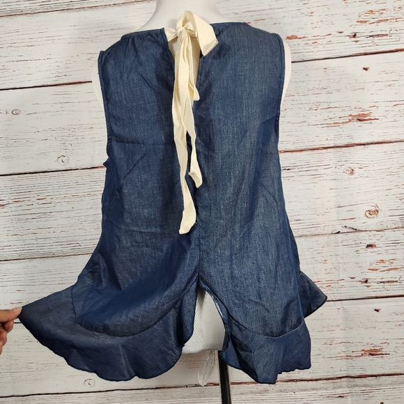 Denim Style Ruffle Hem Top - Picture 2 of 5